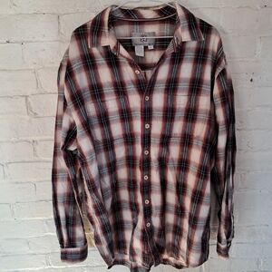 The Territory Ahead Black Red Tan Plaid Flannel Vintage Men's Size Large Tall